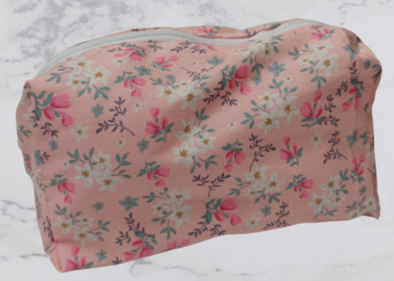 Handmade Fabric Small Toiletries Bag - Pink Floral Print