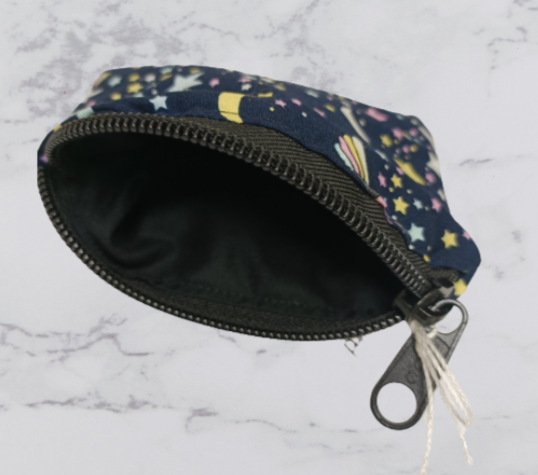 Handmade Fabric Zipped Pouch - Navy Shooting Star Print (Inside)