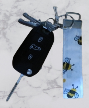 Handmade Fabric Small Key Fob - Bumble Bee With Yellow Spots Print With Keys