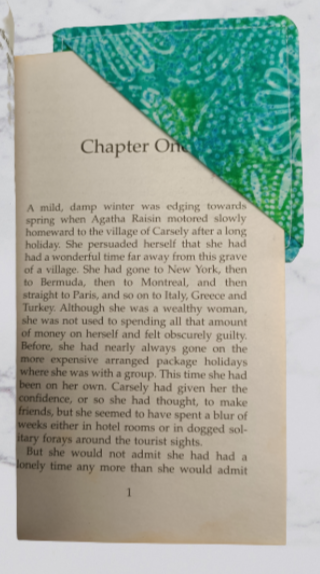 Handmade Fabric Corner Bookmark - Green Batik Print On Book