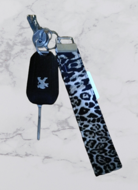 Handmade Fabric Large Key Fob - Leopard Print With Keys