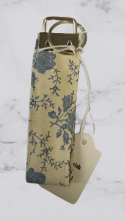 Handmade Fabric Small Key Fob - Cream & Blue Flower Print
