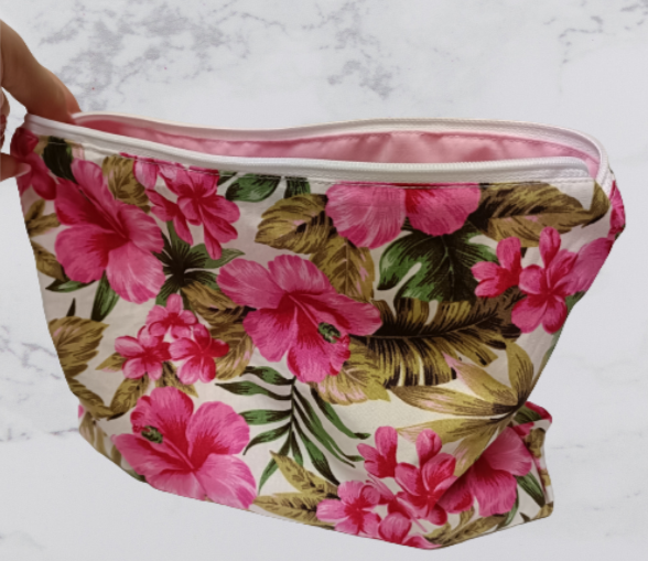 Handmade Fabric Large Toiletries Bag - Pink Flower Print