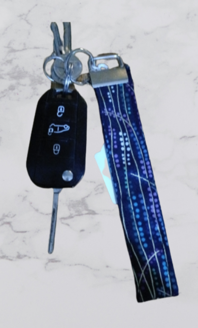 Handmade Fabric Large Key Fob - Navy Spot Print With Keys