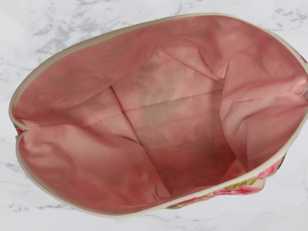 Handmade Fabric Large Toiletries Bag - Pink Flower Print (Inside)