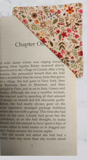 Handmade Fabric Corner Bookmark - Harvest Flower Print On Book