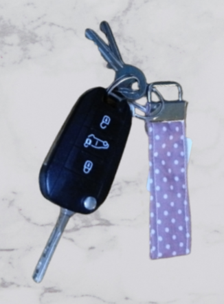 Handmade Fabric Small Key Fob - Dusky Pink Print With Keys
