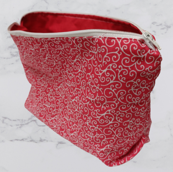Handmade Fabric Large Toiletries Bag - Red Swirl Print