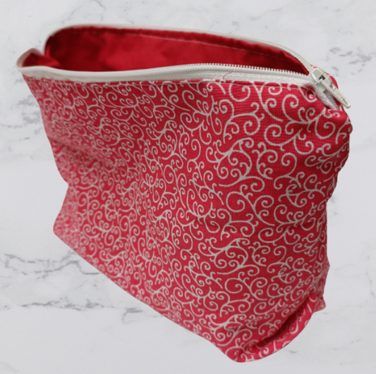 Handmade Fabric Large Toiletries Bag - Red Swirl Print