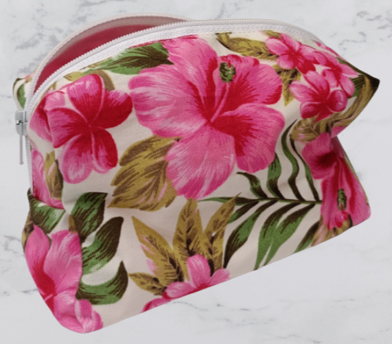 Handmade Fabric Small Toiletries Bag - Pink Flower Print