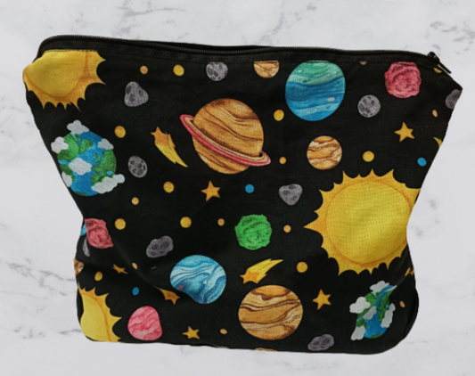 Handmade Fabric Large Toiletries Bag - Solar System Print