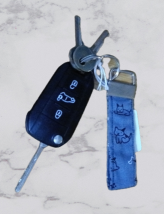 Handmade Fabric Small Key Fob - Grey Dog Print With Keys