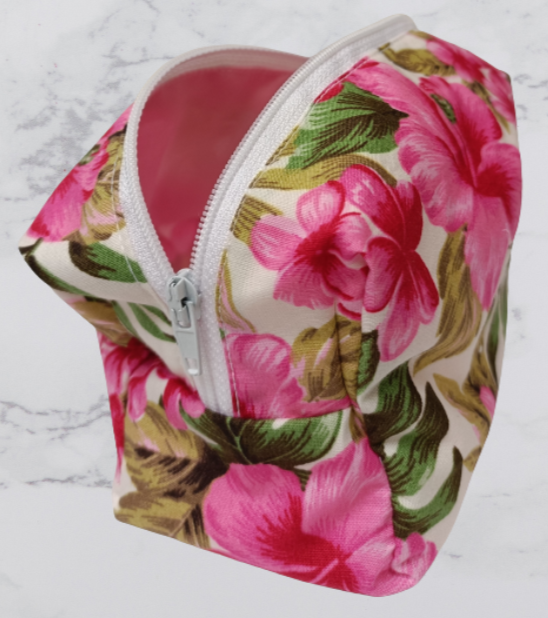Handmade Fabric Small Toiletries Bag - Pink Flower Print