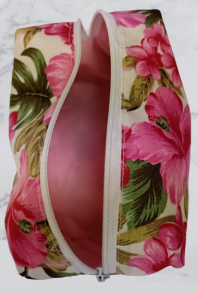 Handmade Fabric Small Toiletries Bag - Pink Flower Print