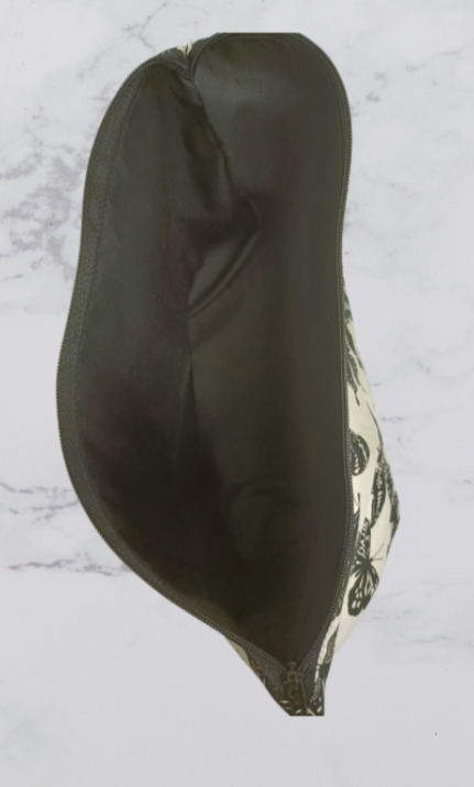 Handmade Fabric Large Toiletries Bag - Black Butterfly Print (Inside)