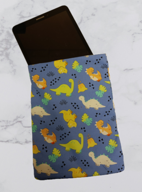 Handmade Fabric Book Sleeve / Kindle Case / Tablet Case - Blue Dino Print 2