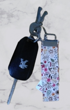 Handmade Fabric Small Key Fob - Harvest Flower Print With Keys