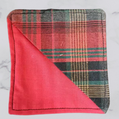 Handmade Fabric Corner Bookmark - Red Tartan Print