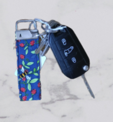 Handmade Fabric Small Key Fob - Navy Bumble Bee Print With Keys
