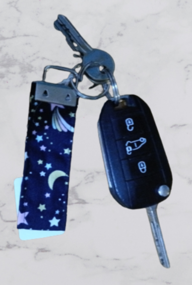 Handmade Fabric Small Key Fob - Navy Shooting Stars Print With Keys
