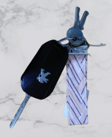 Handmade Fabric Small Key Fob - Peach Stripe Print With Keys