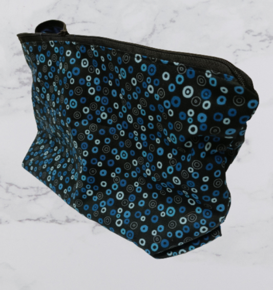 Handmade Fabric Large Toiletries Bag - Blue Circle Print