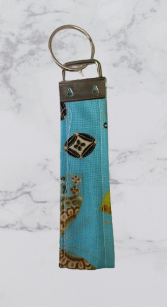 Handmade Fabric Small Key Fob - Blue Butterfly Print