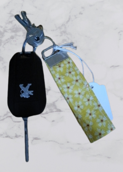 Handmade Fabric Small Key Fob - Yellow Flower Print With Keys