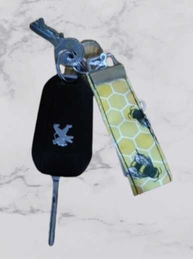 Handmade Fabric Small Key Fob - Yellow Honeycomb Print With Keys