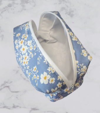 Handmade Fabric Small Toiletries Bag - Blue Daisy Print