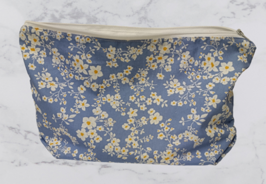 Handmade Fabric Large Toiletries Bag - Blue Daisy Print