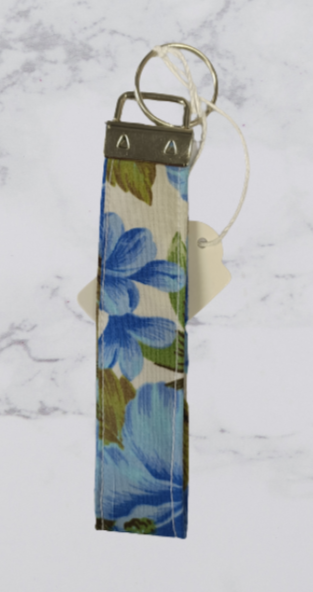 Handmade Fabric Small Key Fob - Blue Flower Print