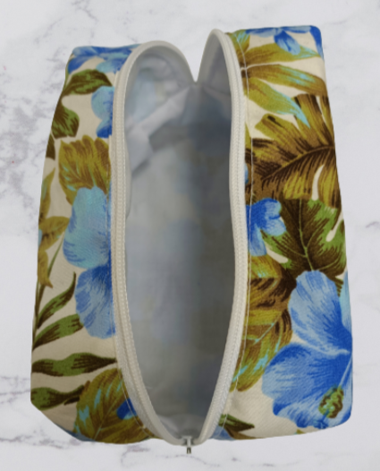 Handmade Fabric Small Toiletries Bag - Blue Flower Print