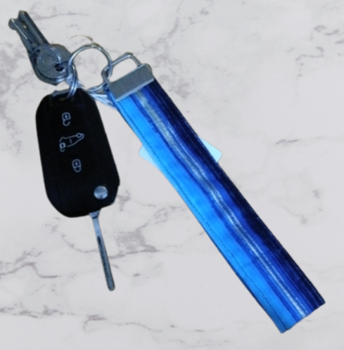 Handmade Fabric Large Key Fob - Blue Stripe Print With Keys