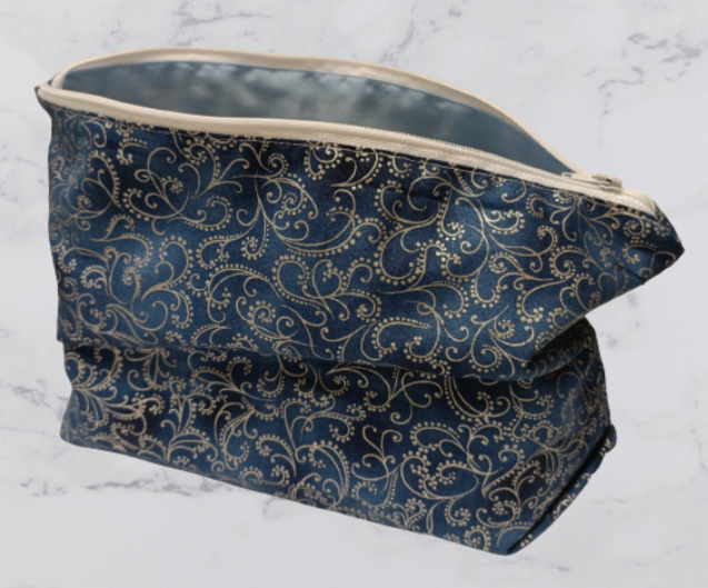 Handmade Fabric Large Toiletries Bag - Blue Paisley Print