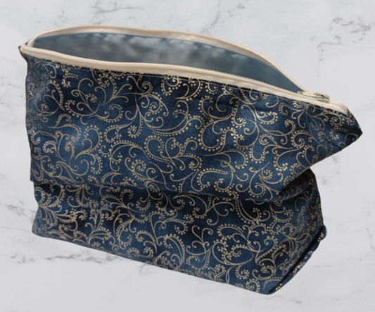 Handmade Fabric Large Toiletries Bag - Blue Paisley Print