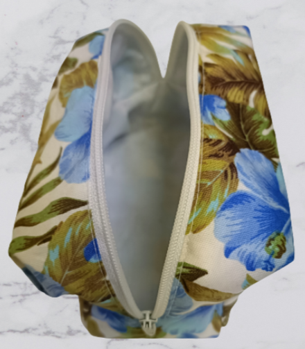 Handmade Fabric Small Toiletries Bag - Blue Flower Print