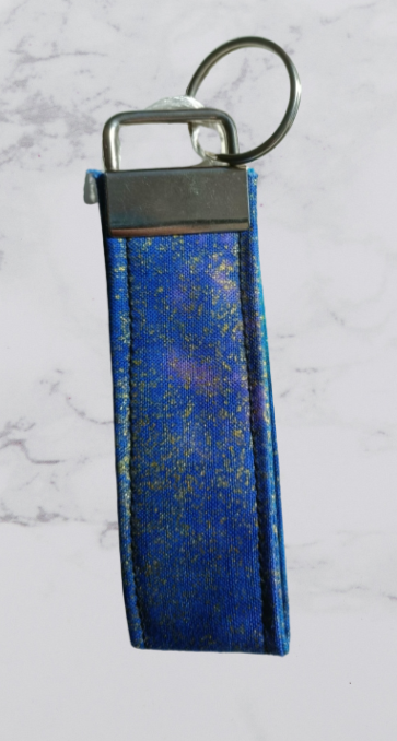 Handmade Fabric Small Key Fob - Blue Glitter Print