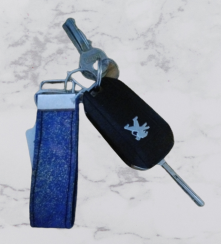 Handmade Fabric Small Key Fob - Blue Glitter Print With Keys