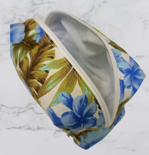 Handmade Fabric Small Toiletries Bag - Blue Flower Print