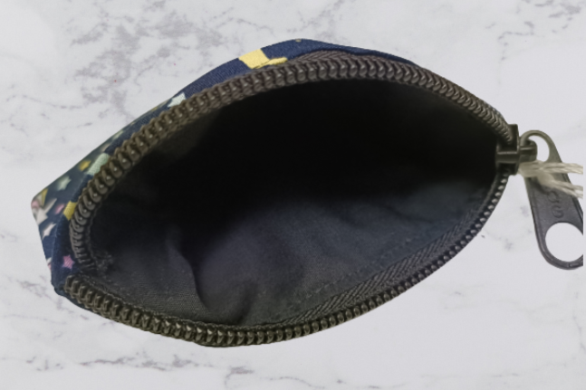 Handmade Fabric Zipped Pouch - Navy Shooting Star Print (Inside)
