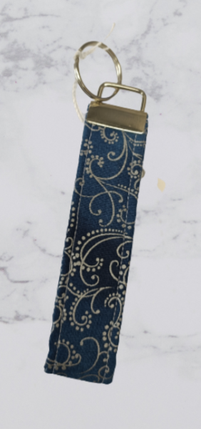 Handmade Fabric Small Key Fob - Blue Paisley Print