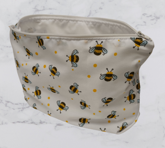 Handmade Fabric Large Toiletries Bag - Bumble Bee With Yellow Spots Print
