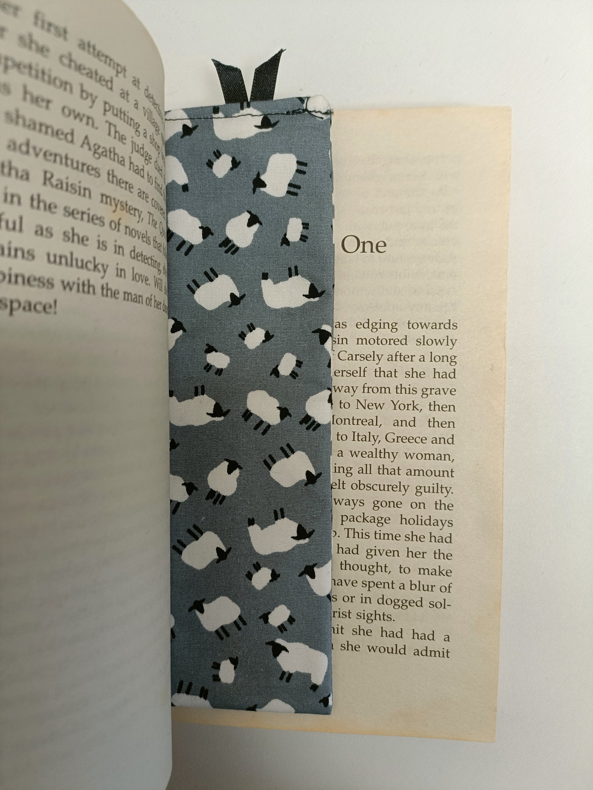 Handmade Fabric Tall Bookmark - Sheep Print In Book