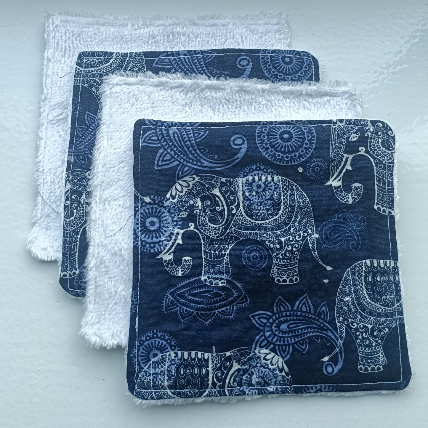 Reusable Eco-Friendly Face Wipes with Bamboo Towelling - Navy Elephant