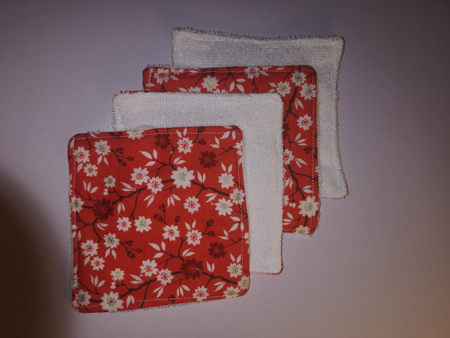Handmade Fabric Reuseable Eco-Friendly Face Wipes With Bamboo Towelling - Red Oriental Flowers Print